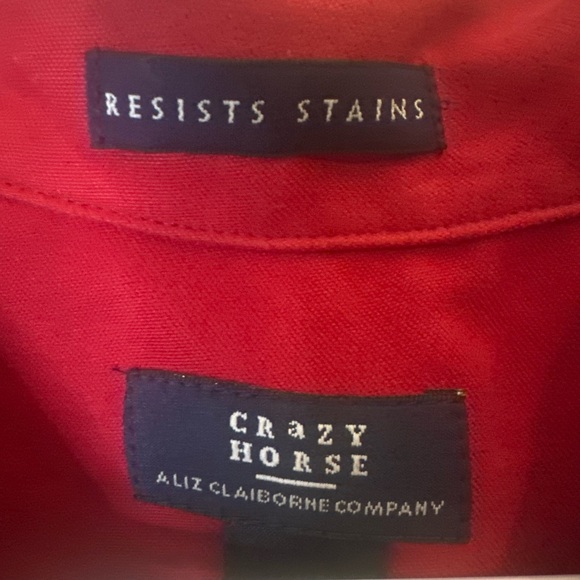 Crazy Horse Liz Claiborne Red Button Front Top M Stain Resistant Western Boho - Picture 3 of 6